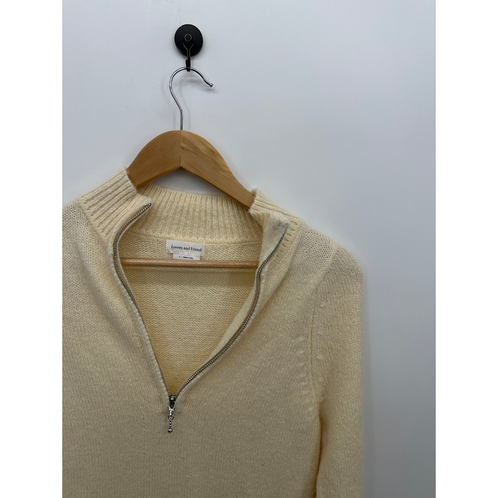 Lovers‎ and Friends Cream Wool Blend Quarter Zip Sweater Dress Womens Small Mock - Picture 5 of 7